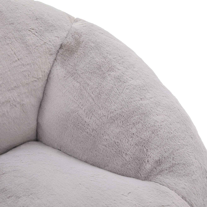 Lazy chair shell shaped sofa light grey faux fur, memory foam bean bag chair removable cover