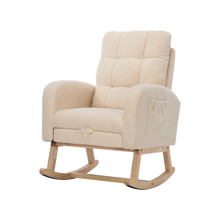 Beige teddy nursery rocking chair with adjustable footrest COMETLOAM