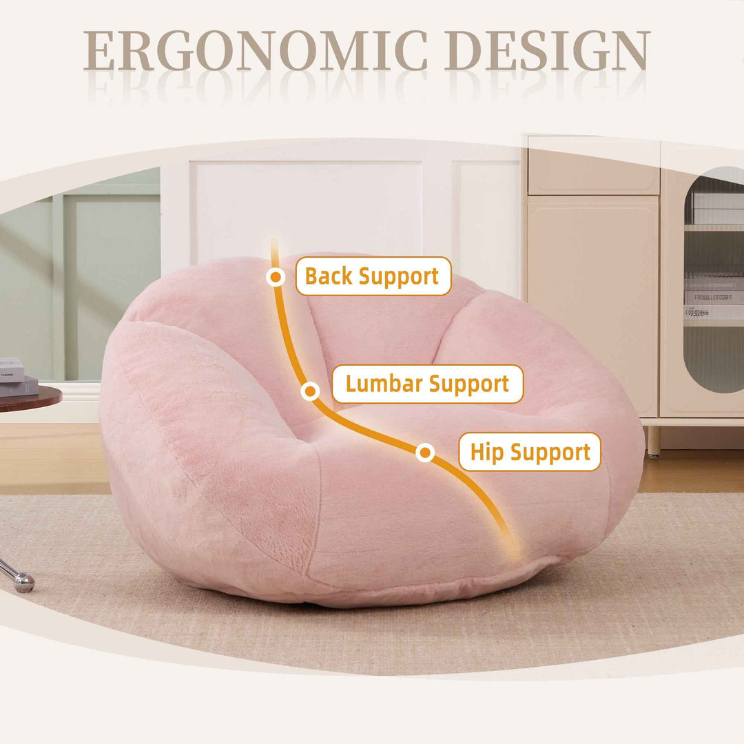 Lazy chair shell shaped sofa pink faux fur, memory foam bean bag chair removable cover