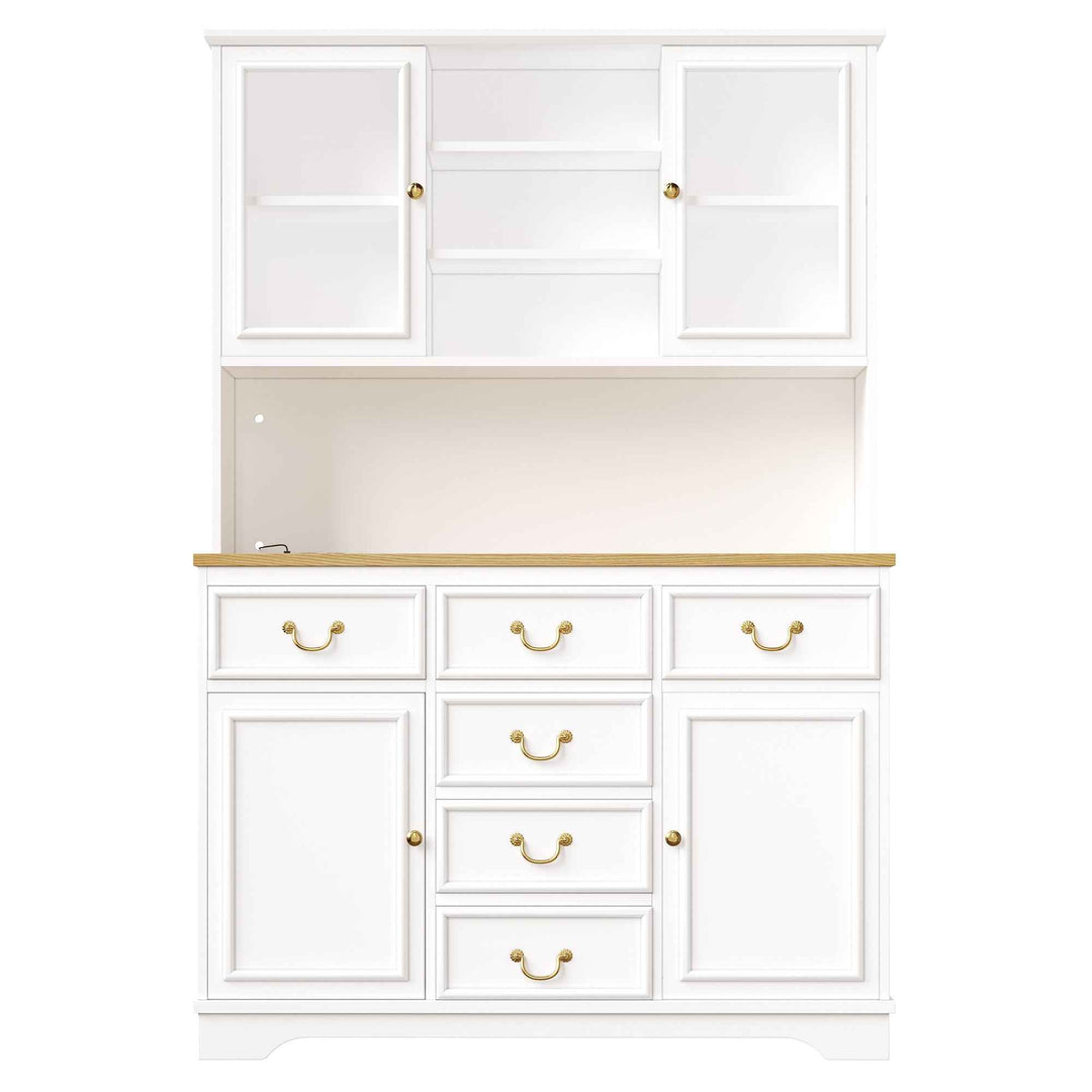 Tall white kitchen cabinet with LED lighting, USB ports & sockets 118x39.5x180cm