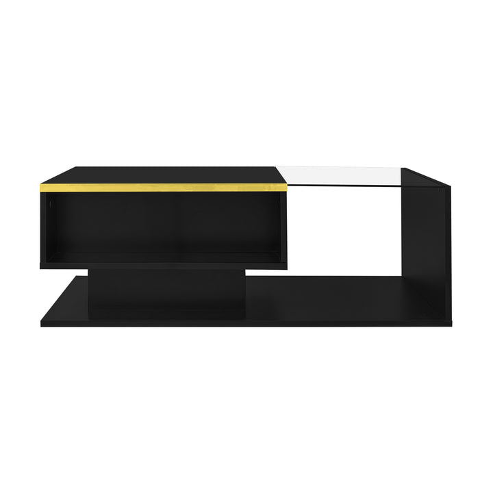 Black high-gloss coffee table with glass &amp; LED lighting NANOTUBE