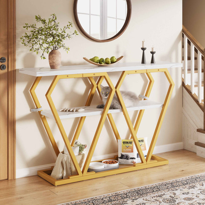 Console table white marble-look MDF top, gold legs QUASARVEXEL
