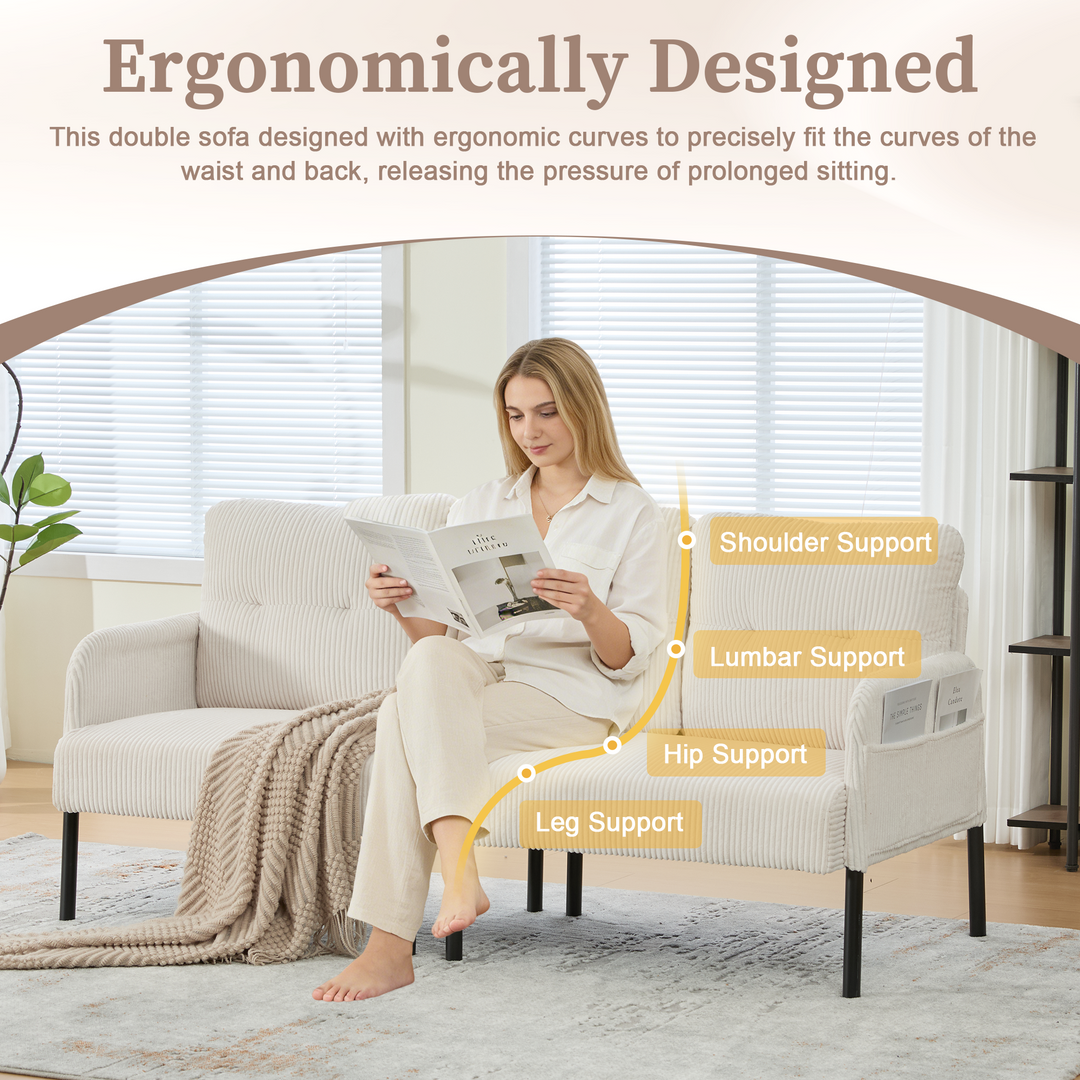 00+Oversized Loveseat Sofa, Corduroy Upholstered Double-Seater, Beige for Living Room NOVAON