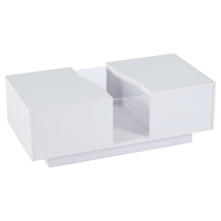 White high gloss lighting LED rectangular coffee table 2 drawers HELICTITE