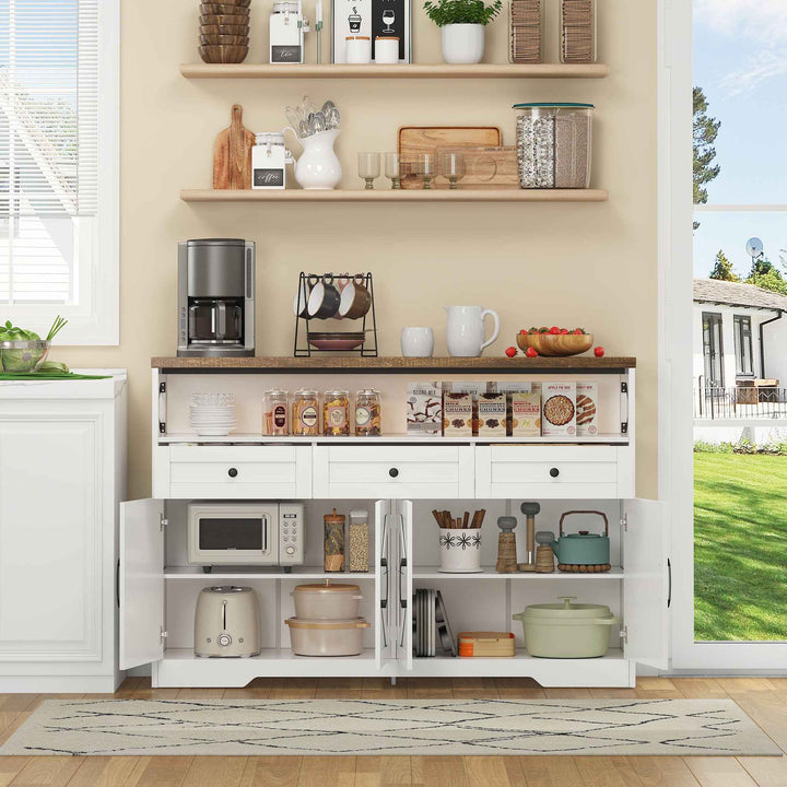 00+Sideboard 140cm Rustic White Storage Cabinet with 3 Drawers for Kitchen, Living Room VERTEXVAEL