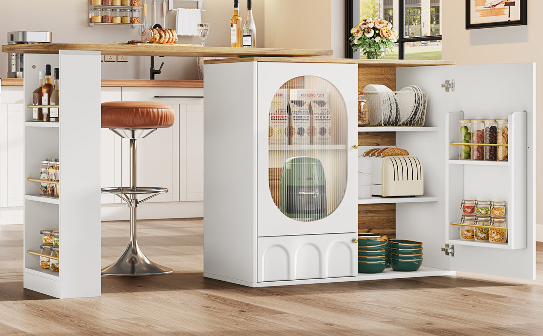 360° rotating bar table with storage space, kitchen island, two doors with shelves (body 138 x 39 x 105 cm) PYRAMID