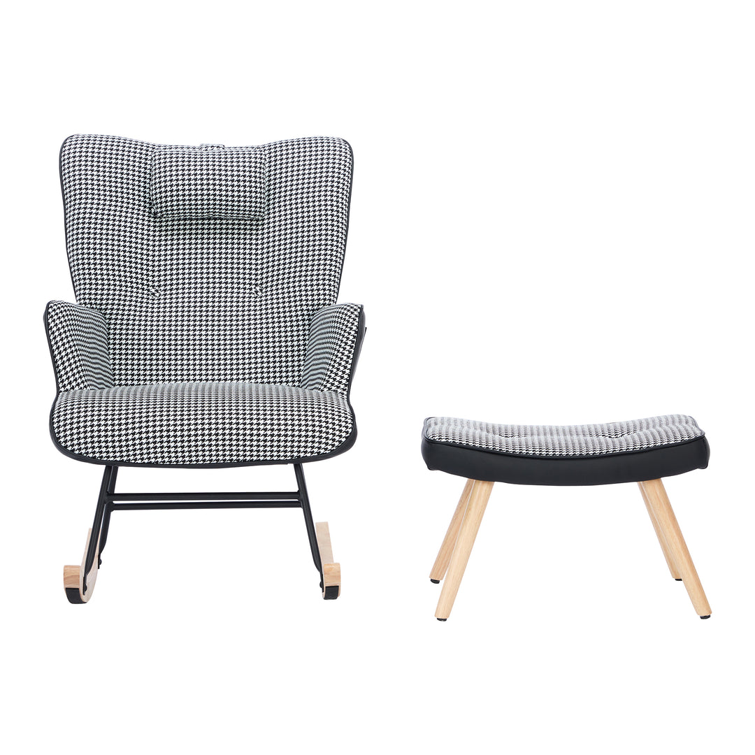 Black white houndstooth rocking chair high back with footrest CLOUDBROOK UK