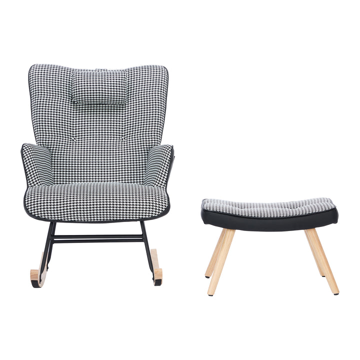 Black white houndstooth rocking chair high back with footrest CLOUDBROOK UK