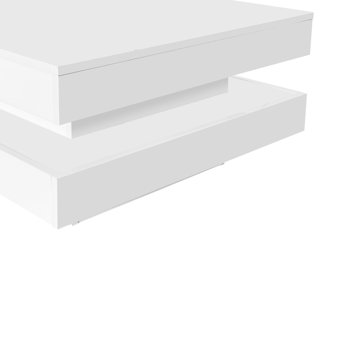 White square high gloss coffee table 360° rotating with 16-color LED light 70x70x36cm UHEX UK