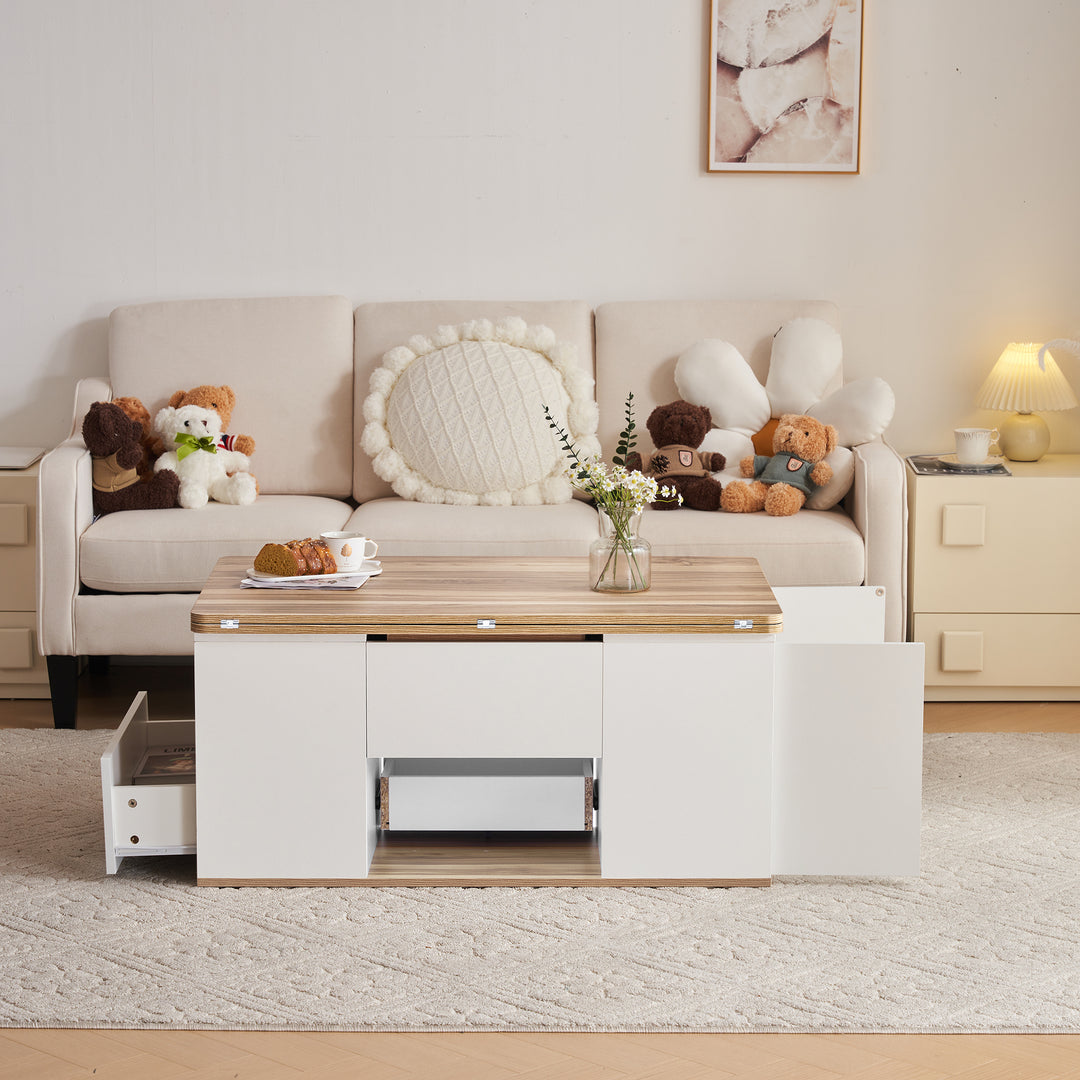 Modern white & oak lift-top coffee table hidden storage CLOUDWING