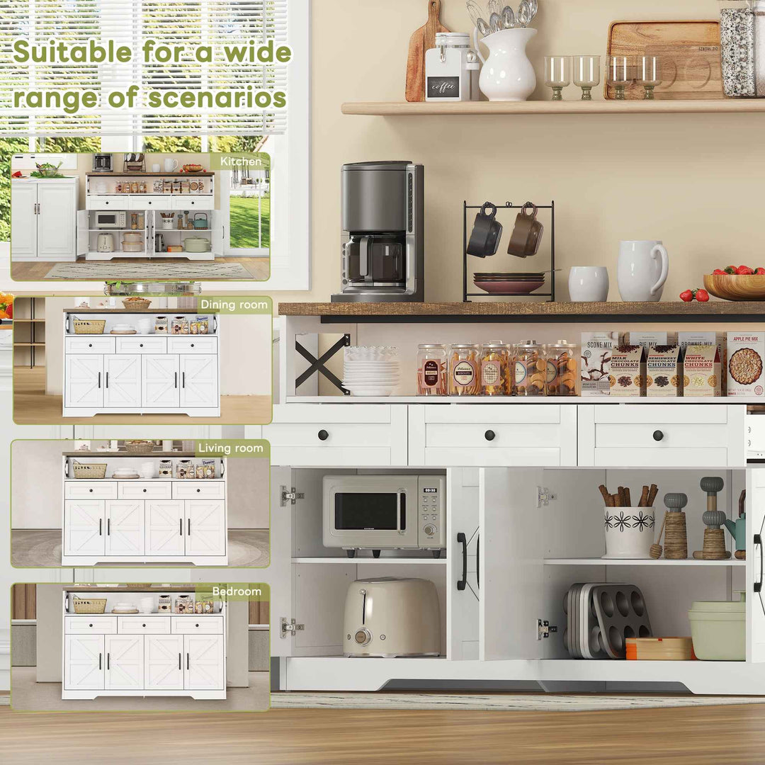00+Sideboard 140cm Rustic White Storage Cabinet with 3 Drawers for Kitchen, Living Room VERTEXVAEL