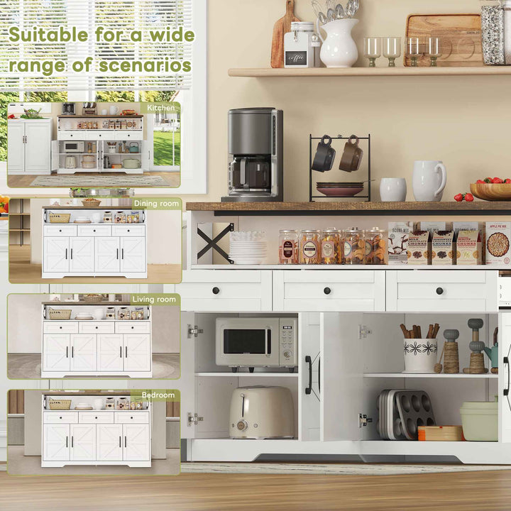 00+Sideboard 140cm Rustic White Storage Cabinet with 3 Drawers for Kitchen, Living Room VERTEXVAEL