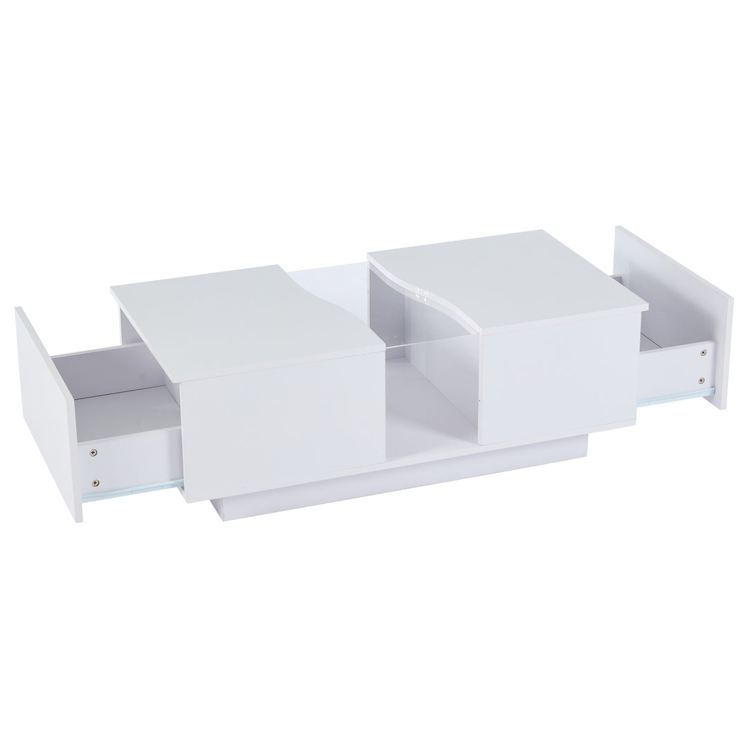 White high gloss lighting LED rectangular coffee table 2 drawers HELICTITE