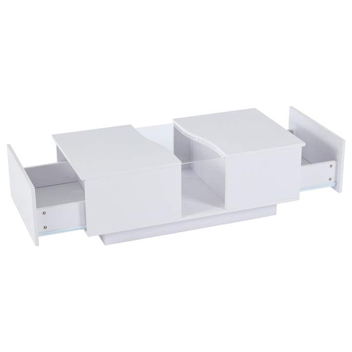 White high gloss lighting LED rectangular coffee table 2 drawers HELICTITE
