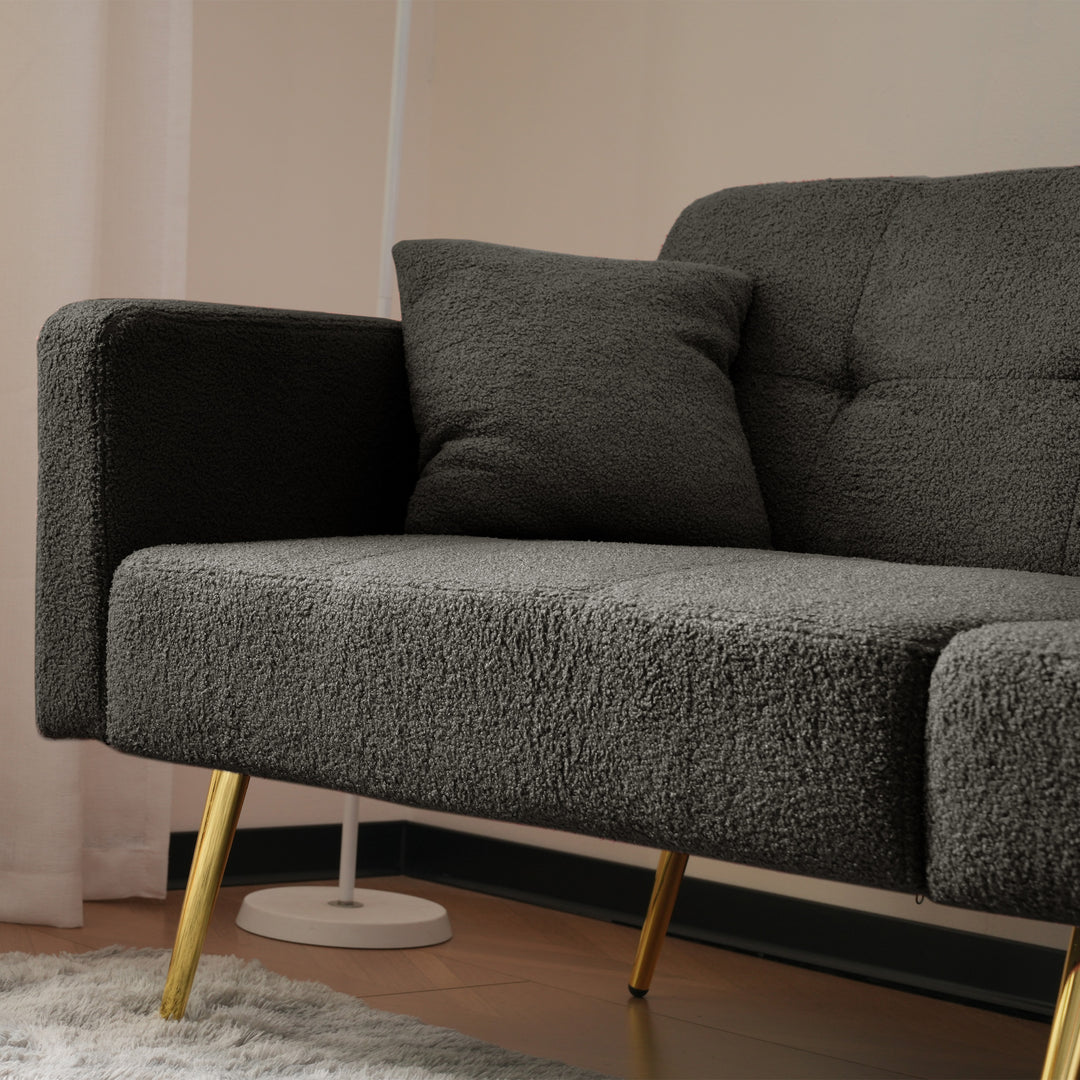 Dark gray sherpa 3-seater clic-clac sofa bed, adjustable backrest & side pocket ALDEN GREY UK