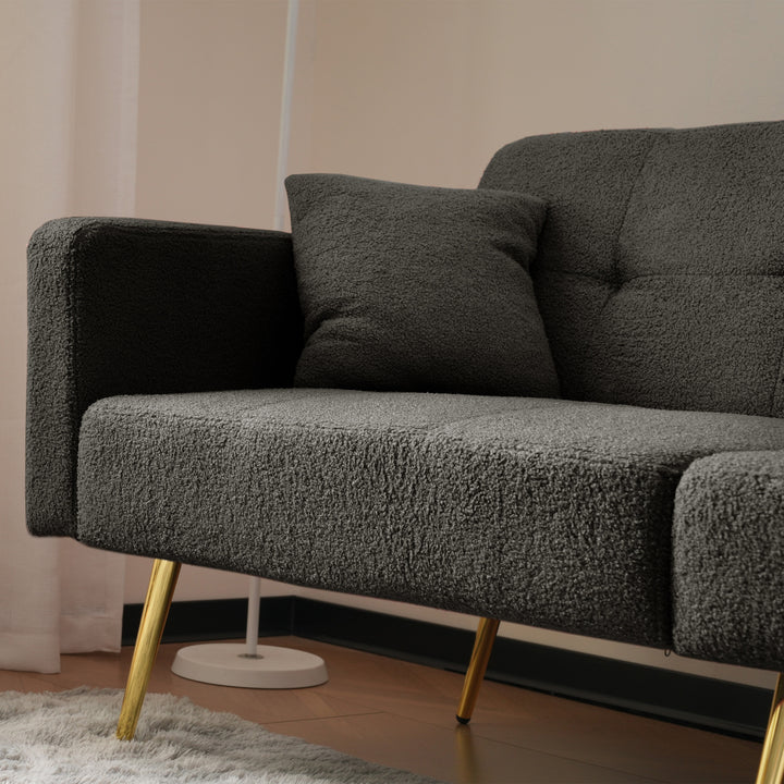 Dark gray sherpa 3-seater clic-clac sofa bed, adjustable backrest & side pocket ALDEN GREY UK