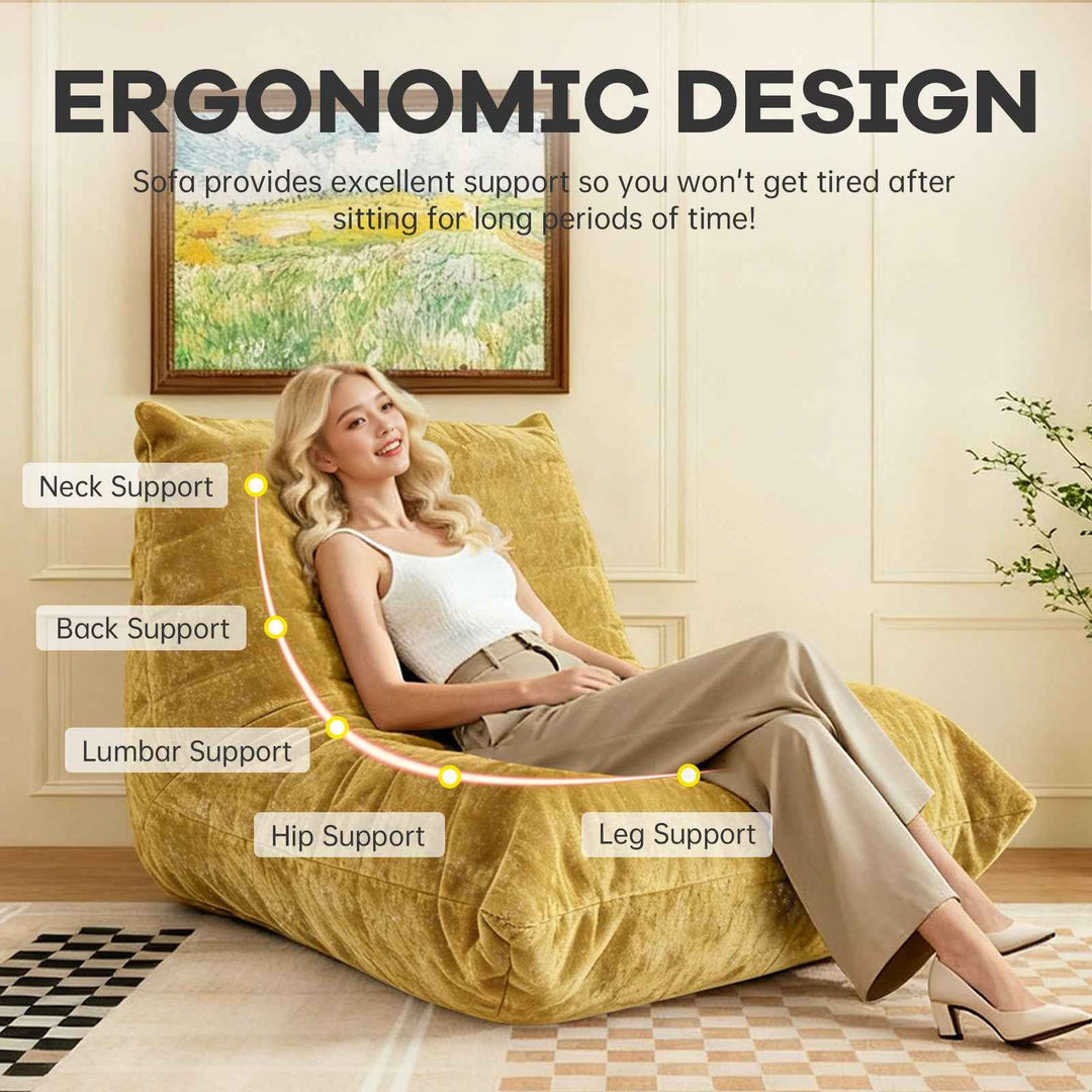 Bean Bag Chair Chenille Yellow with full-body support & non-slip base FJORDIS