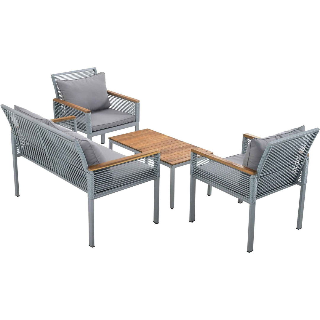 Garden lounge set 4-piece wooden look grey rattan with coffee table INFINITECLAR