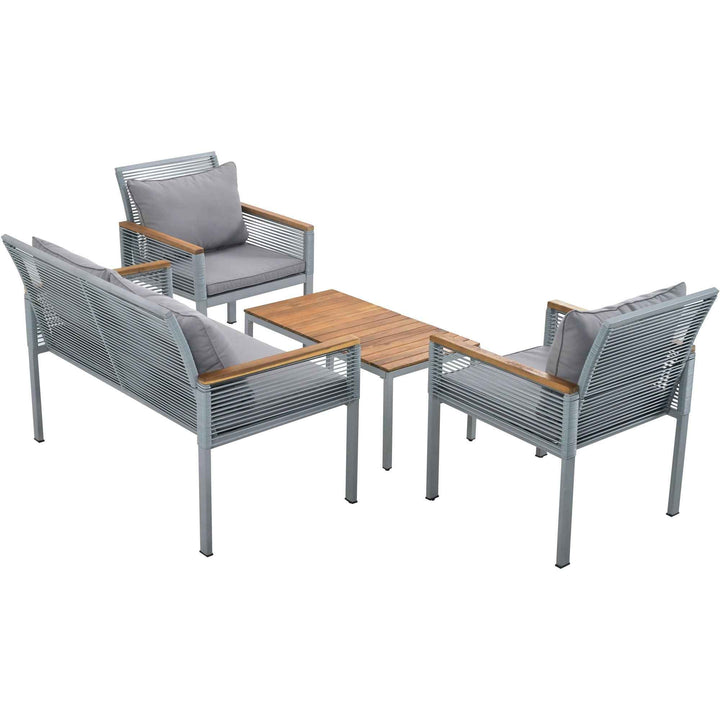 Garden lounge set 4-piece wooden look grey rattan with coffee table INFINITECLAR