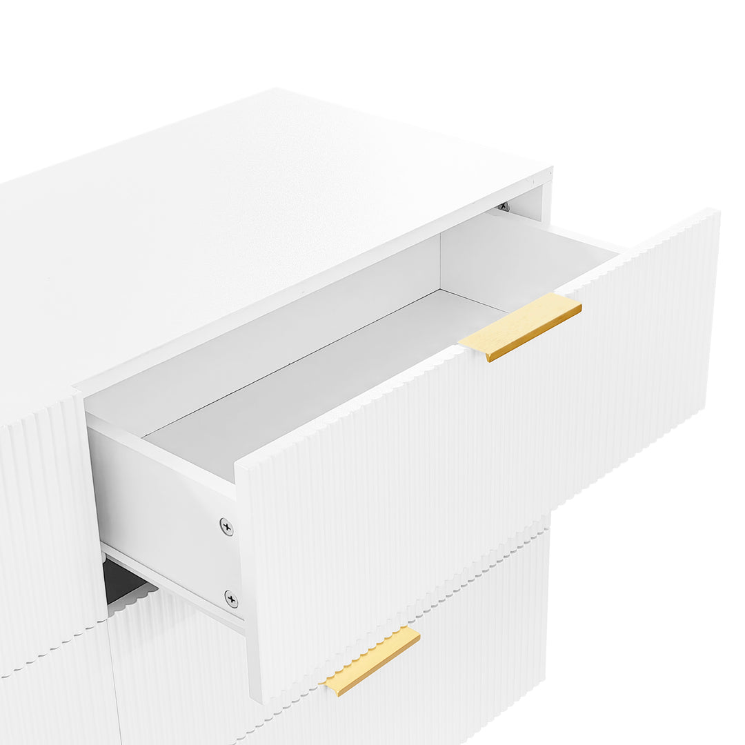 White and gold particle board storage sideboard with 6 drawers FERNGLADE UK