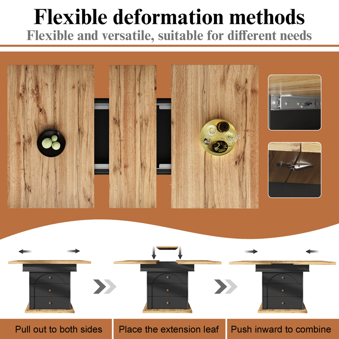 Extendable wooden dining table (110-140×80 cm) black shlef and 2 drawers SUNSPOT
