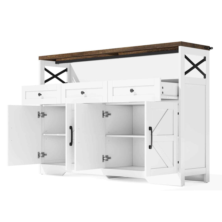 00+Sideboard 140cm Rustic White Storage Cabinet with 3 Drawers for Kitchen, Living Room VERTEXVAEL