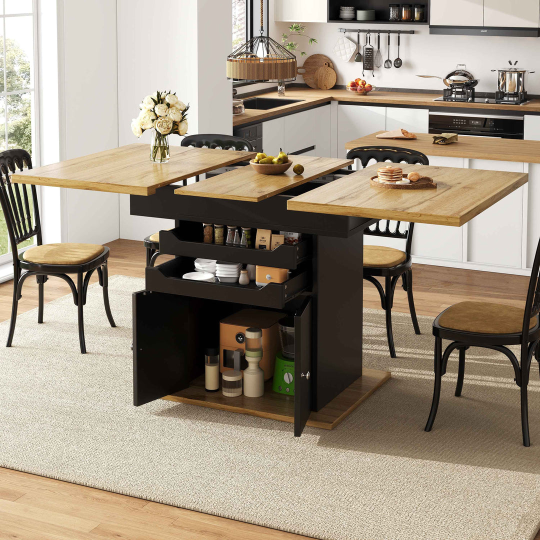 Extendable wooden dining table for 4-6 foldable with drawers and cabinet INFINITENEXX
