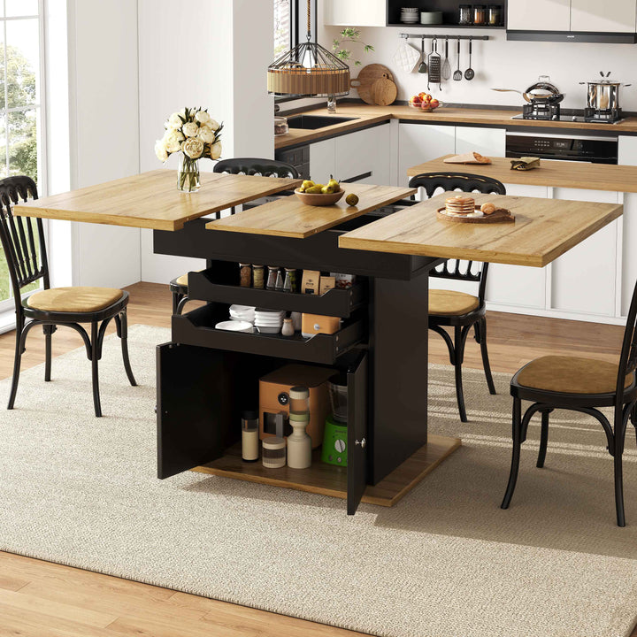 Extendable wooden dining table for 4-6 foldable with drawers and cabinet INFINITENEXX