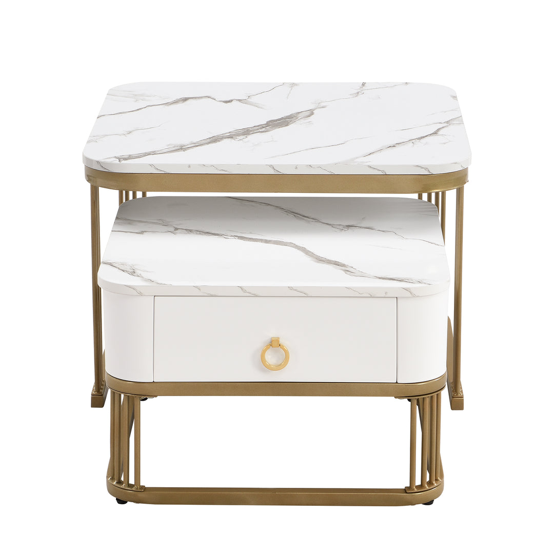 White high gloss marble-look nesting coffee table VREVIEK WHITE UK