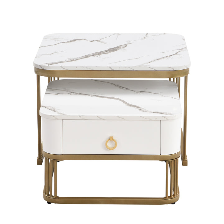 White high gloss marble-look nesting coffee table VREVIEK WHITE UK