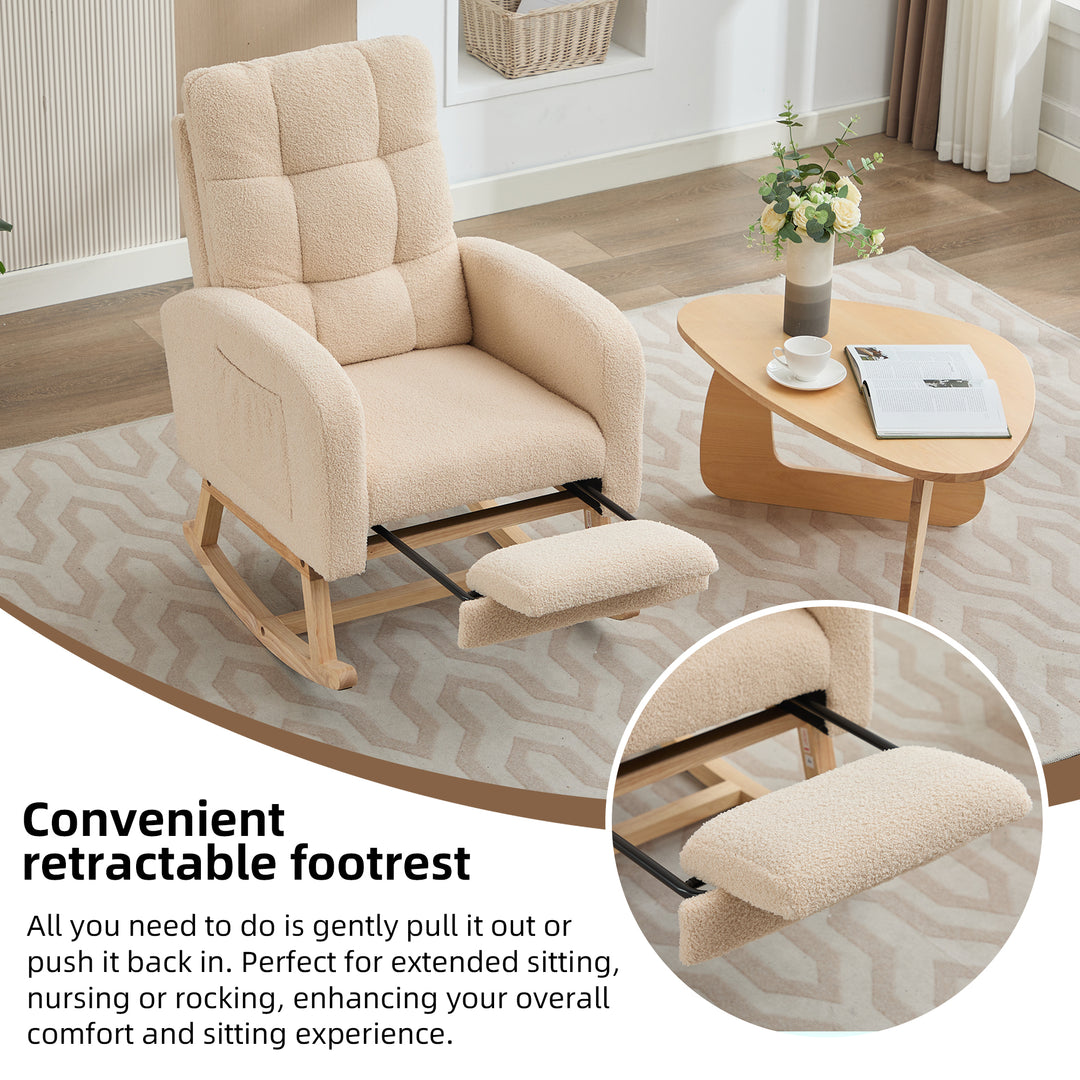 Beige teddy nursery rocking chair with adjustable footrest COMETLOAM