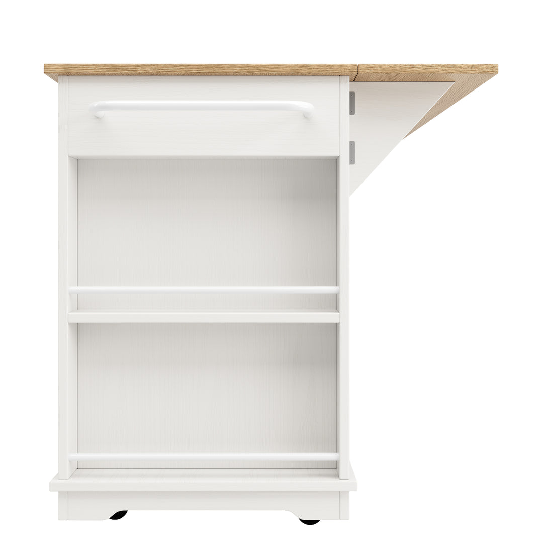 White kitchen Island trolley wood-grain look, tempered glass cabinet BEEGLUE
