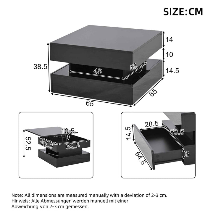 Lift top black high gloss coffee table with LED 2 drawers INFINITEMOMENTUU