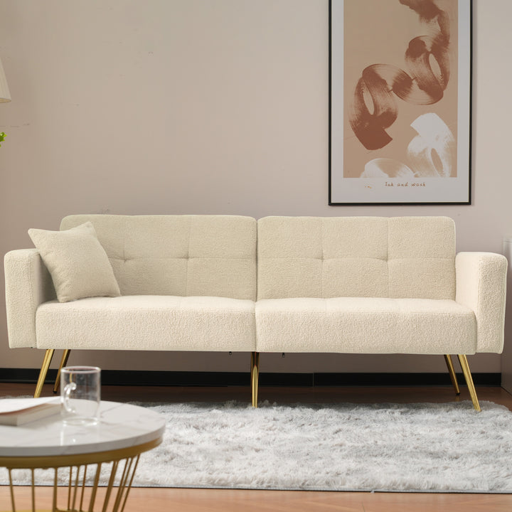 Beige sherpa 3-seater clic-clac sofa bed, adjustable backrest & side pocket ALDEN BEIGE UK