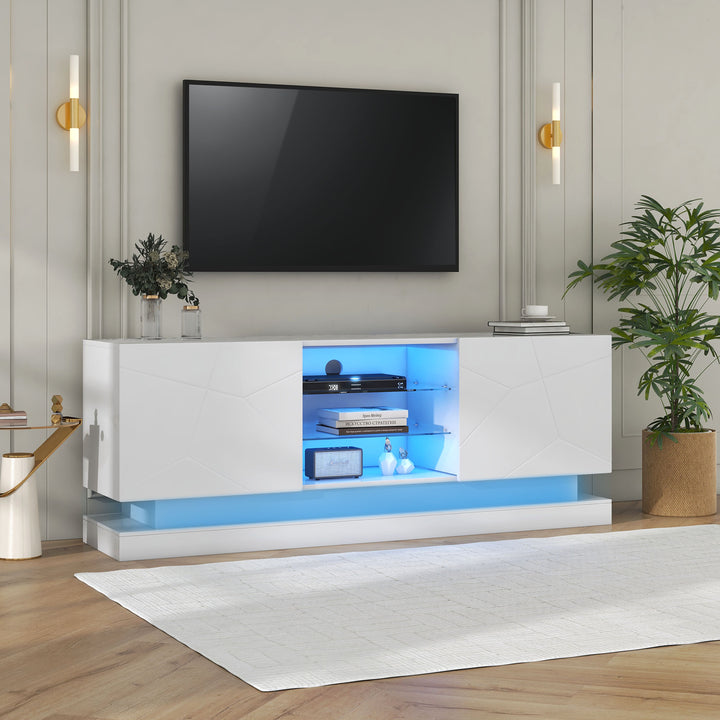 White high gloss modern TV stand with LED lights QUAGMIRE UK