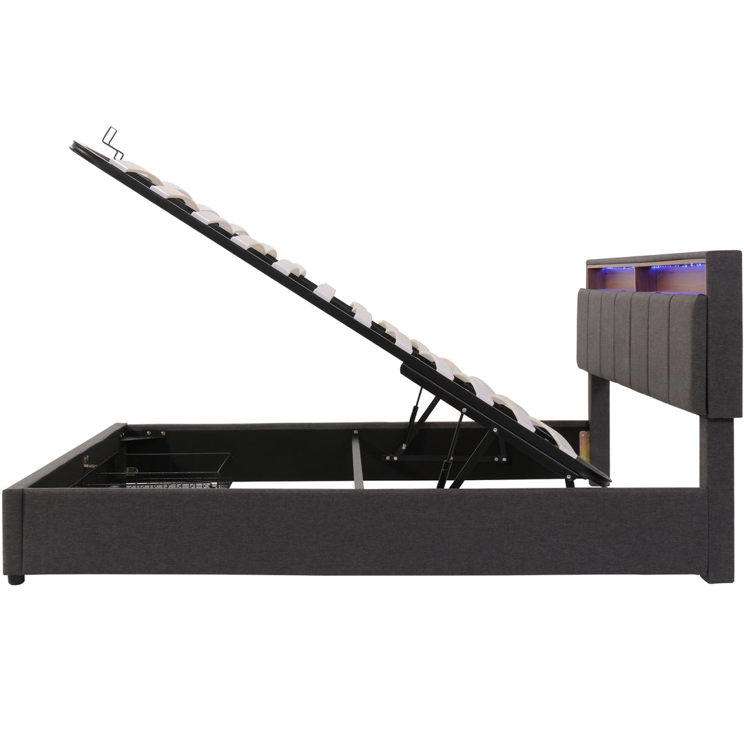 Grey linen super king ottoman bed end opening with LED headboard(180×200cm) TARNISH