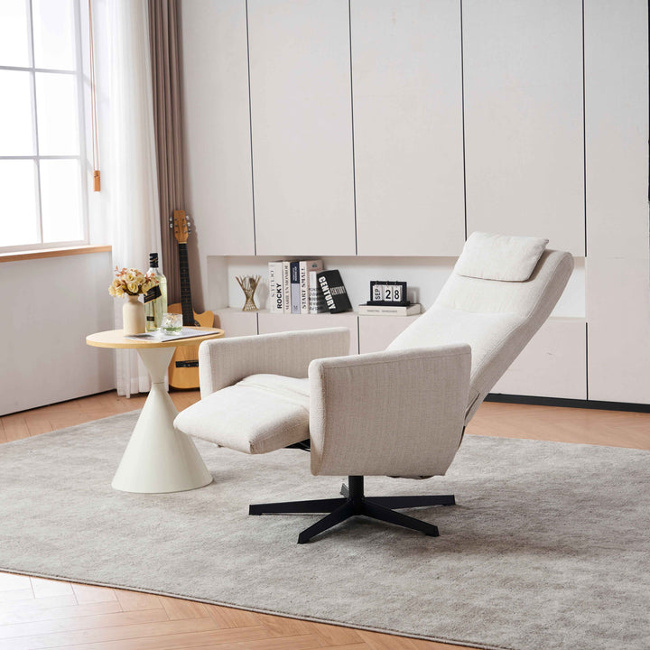00+Recliner Chair Chenille Fabric Upholstered, Beige, Pillow Padded Seat & Footrest, Living Room Comfort NOVATHAL