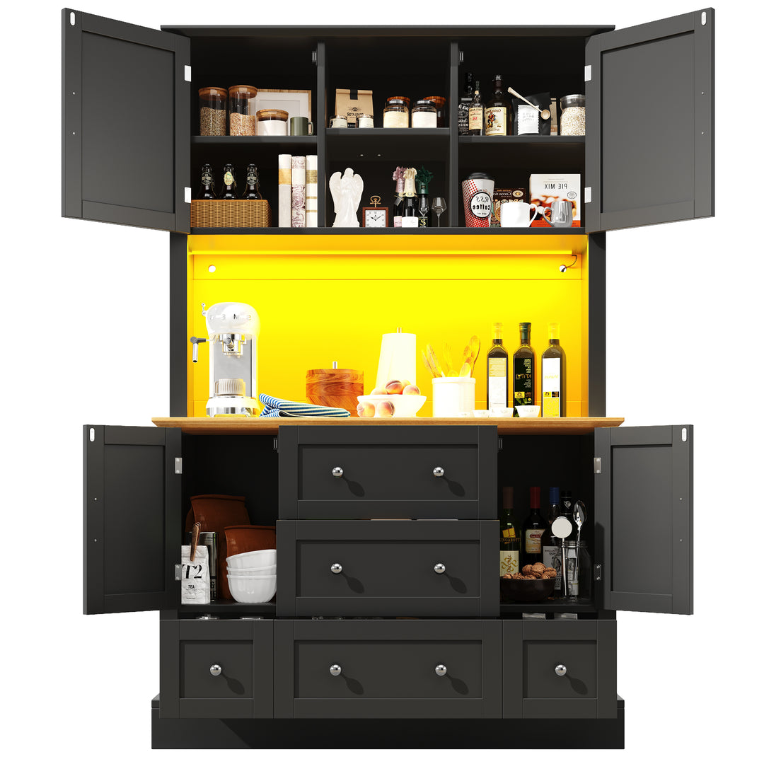Black kitchen cabinet hutch with music-sync LED lighting HALITECUBE