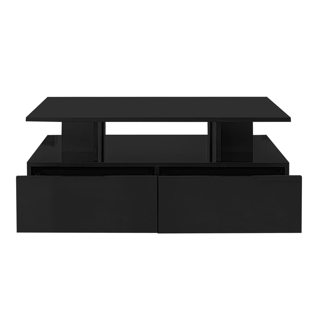 Black high-gloss coffee table 2 drawers with LED lighting ATOMSWALE