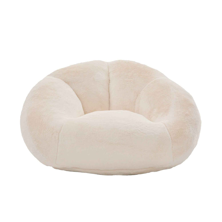 Lazy chair shell shaped sofa beige faux fur, memory foam bean bag chair removable cover