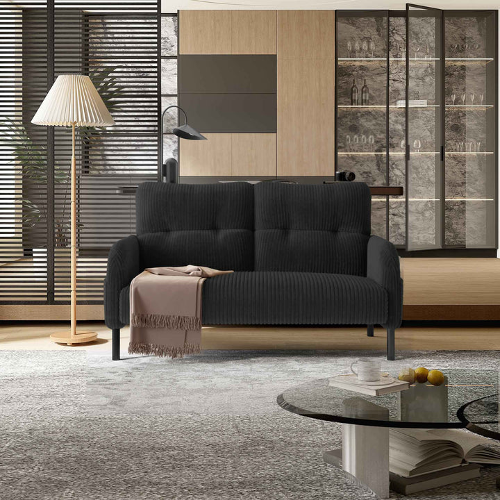 00+Loveseat Sofa Corduroy Fabric Grey 2 Seater, High Rebound Spring, for Living Room & Bedroom NOVAUM
