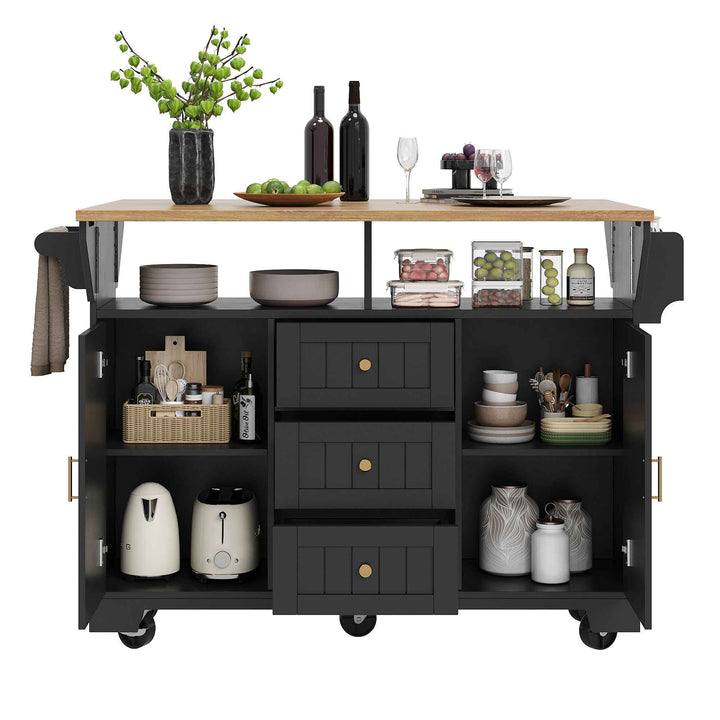 Extendable kitchen island trolley dining bar table wooden and black storage INFINITEMOME