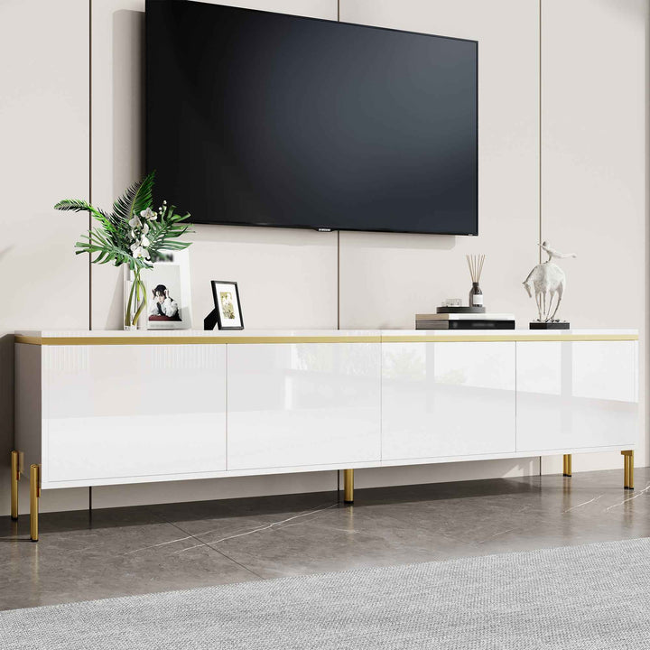 Black high-gloss TV stand with golden trim with 4 doors storage 100x50x36cm RACKRESIN