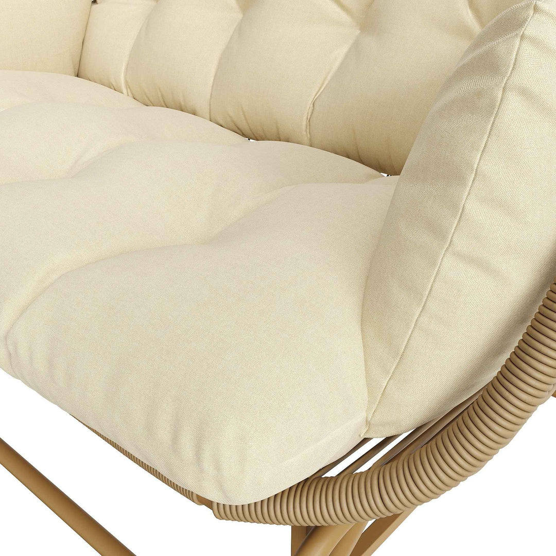 Garden rocking chair 2-seat PE Rattan beige swing with cushions FLAREINFINIX