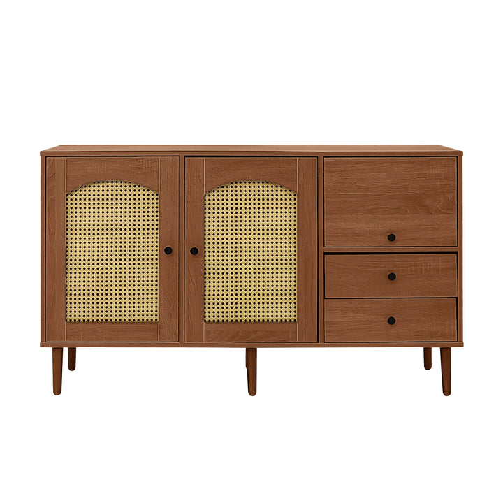 Wooden rattan sideboard vintage 3 doors 2 drawers 130x40x75.5cm SEAGRASSBED UK