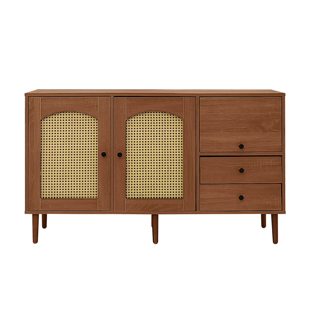 Wooden rattan sideboard vintage 3 doors 2 drawers 130x40x75.5cm SEAGRASSBED UK