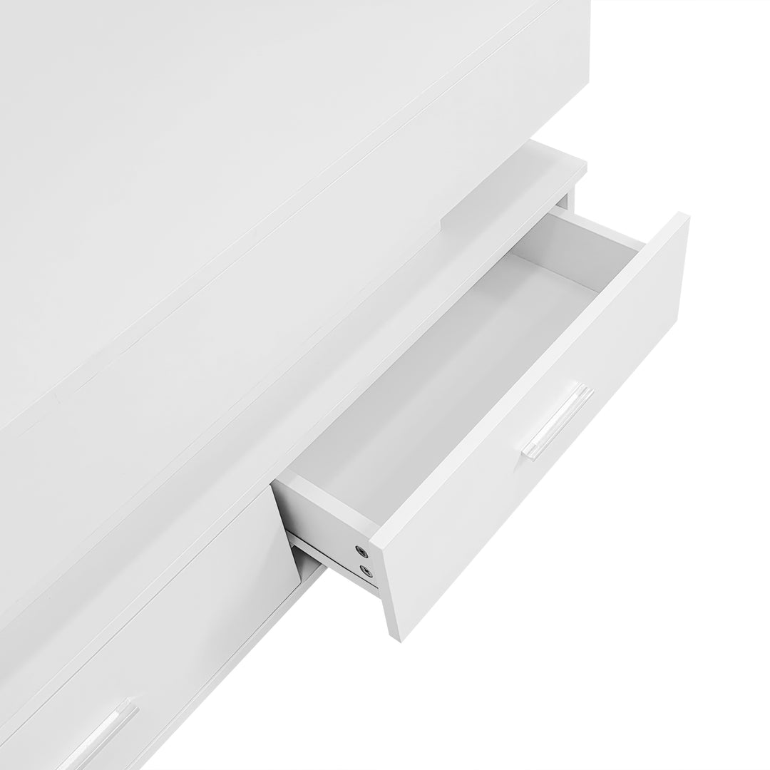 White lift-top coffee table with LED lighting and 2 drawers 100×50×44cm CYBERSPACE