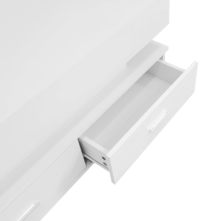 White lift-top coffee table with LED lighting and 2 drawers 100×50×44cm CYBERSPACE