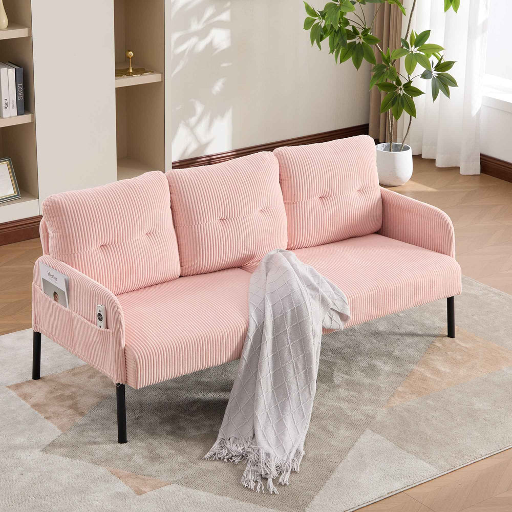 00+Oversized Loveseat Sofa, Corduroy Upholstered Double-Seater, Pink for Living Room NOVALON