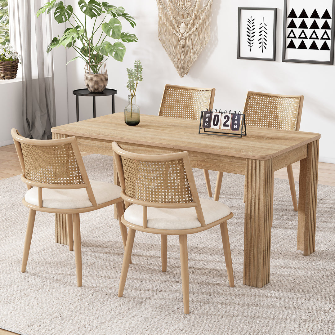 Set of 4 beige faux leather dining chairs and backrest in rattan PLAGE